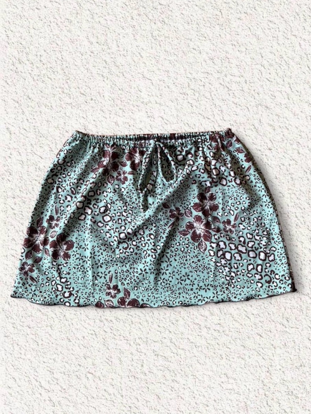 Aqua Floral & Leopard Print Elastic-Waist Mini Skirt
